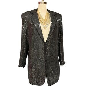 Vintage Rina Z Black Sequin Blazer Jacket Party Evening Size Medium Party NYE